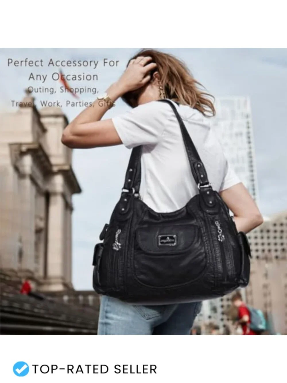 Large Faux Leather Hobo Shoulder Bag Multi-Pocket Tote Satchel